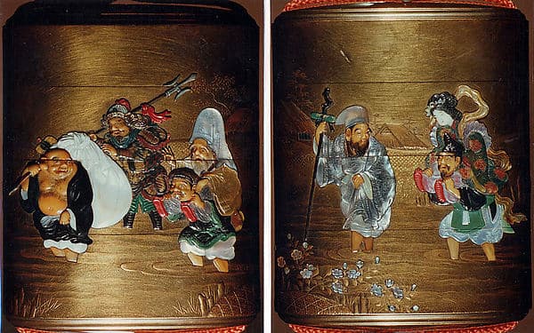 Case (Inrō) with Design of the Seven Gods of Good Fortune Fording a River, by Nakayama Komin