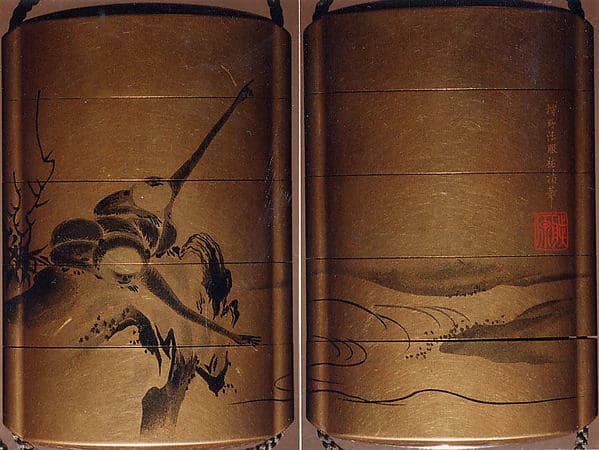 Inrō with Gibbons in a Landscape, by Kano Sukekiyo