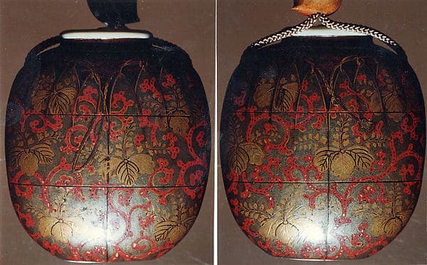 Case (Inrō) in Shape of Tea Caddy in Its Brocade Cover, by Koma Kōryū