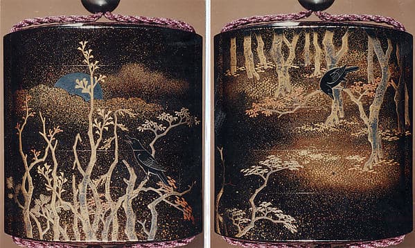 Case (Inrō) with Design of Trees, Crow, and Moon