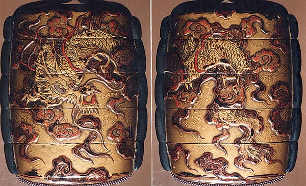 Case (Inrō) with Design of Dragon on Background of Clouds and Waves