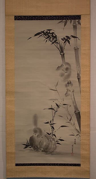 Squirrels on Bamboo and Rock, by Kano Osanobu