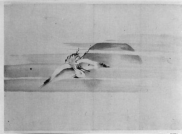 Crane and Sun, by Hokusai School