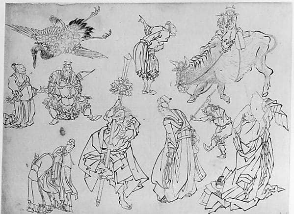 Studies of Figures, by Hokusai School