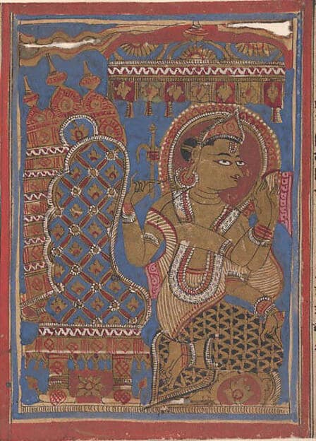 Shakra (Indra) Reveres the Embryo of Mahavira: Folio from a Kalpasutra Manuscript