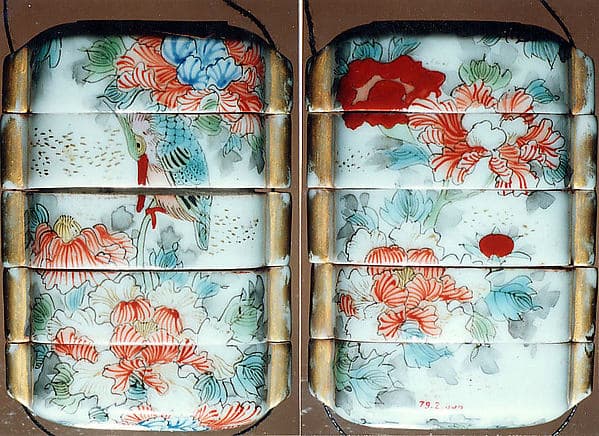Case (Inrō) with Design of Bird Seated on the Stalk of a Flowering Peony (obverse); Peonies (reverse)
