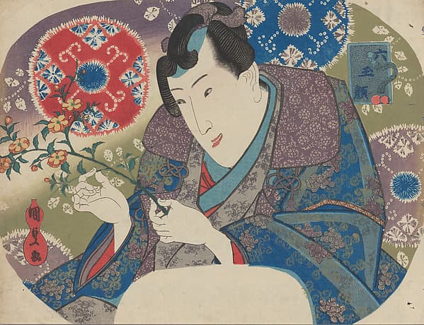 Mitsuuji with Mountain Roses (Yamabuki), from the series “Six Jewel Faces” (Mu tama-gao), by Utagawa Kunisada