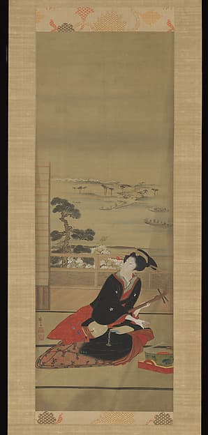 Female Entertainer with Shamisen, by Teisai Hokuba