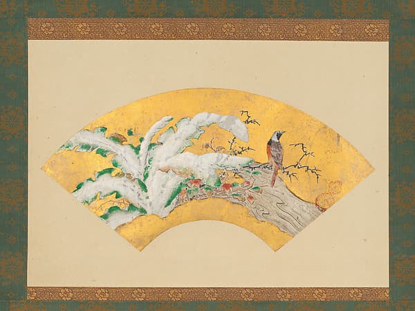 Plantain and Bird in Snow, by Kano Sōshū 狩野宗秀