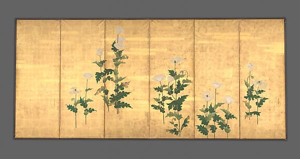 White Poppies on Gold Ground, by Ogata Kōrin
