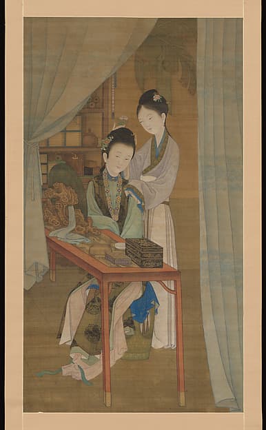 Woman at her dressing table, by Leng Mei