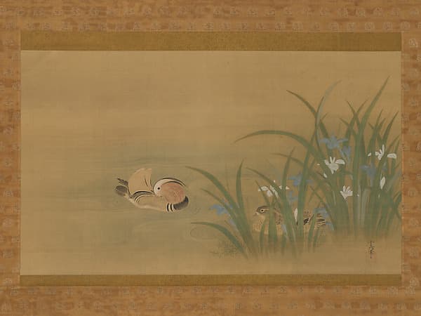 Mandarin Ducks and Iris, by Kano Tsunenobu