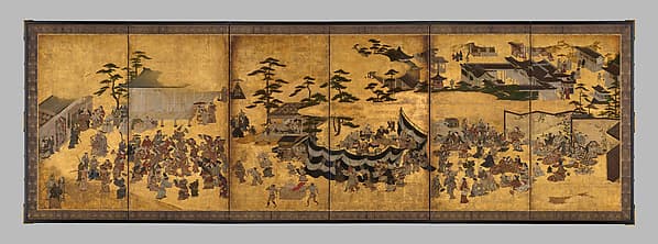 Amusements at Kitano Shrine, by Studio of Kano Takanobu
