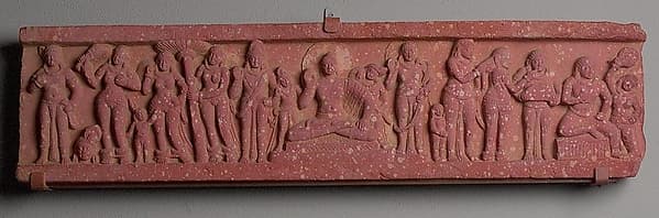 Section from a Frieze with a Seated Buddha and Attendants