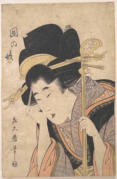 A Geisha with a Shamisen, by Kitagawa Kikumaro