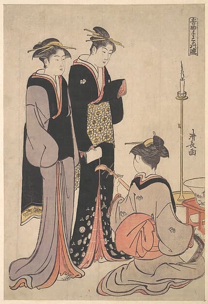 Two Courtesans and a Geisha, by Torii Kiyonaga
