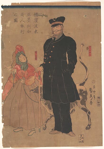 American Merchant Strolling in Yokohama, by Utagawa (Gountei) Sadahide