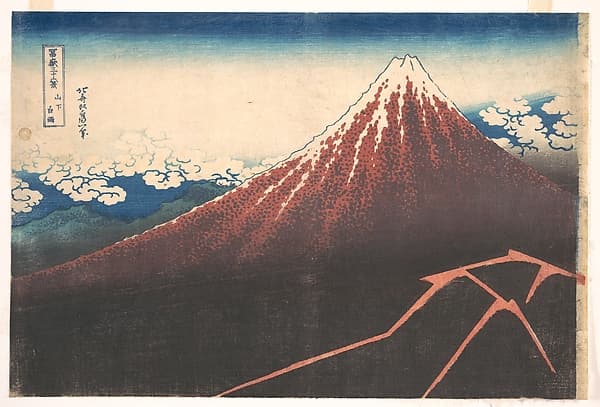 Storm below Mount Fuji (Sanka no haku u), from the series Thirty-six Views of Mount Fuji (Fugaku sanjūrokkei), by Katsushika Hokusai