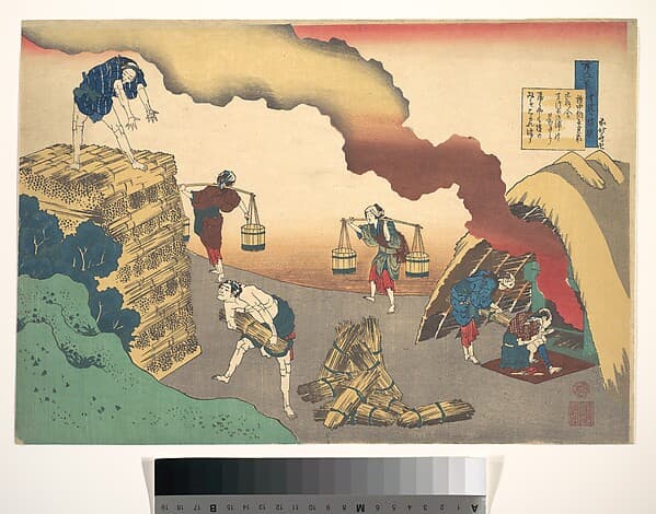 Poem by Gon-Chūnagon Sadaie, from the series One Hundred Poems Explained by the Nurse (Hyakunin isshu uba ga etoki), by Katsushika Hokusai