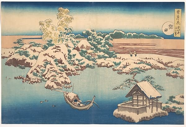 Snow on the Sumida River (Sumida), from the series, Snow, Moon, and Flowers (Setsugekka), by Katsushika Hokusai