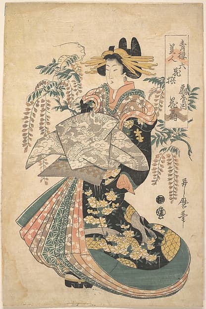 A Courtesan with Wisteria on the Background, by Utamaro II