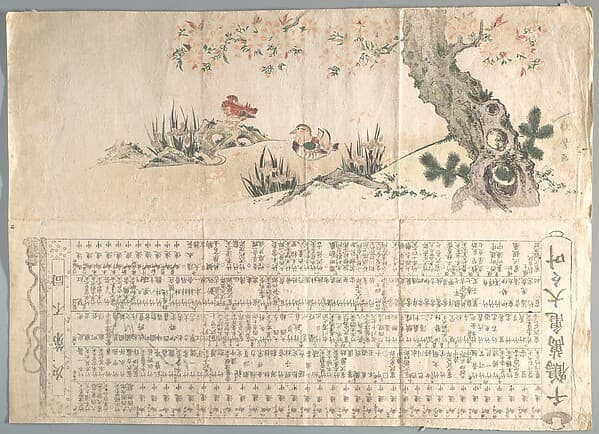 Mandarin Ducks in a Spring Landscape: Program for a Jururui Performance, by Utamaro II