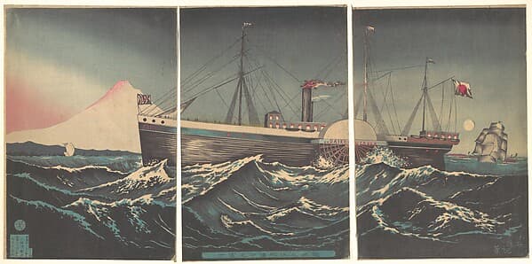 Fuji with Boat at Miho in Sunshu (Shizuoka), by Kobayashi Kiyochika