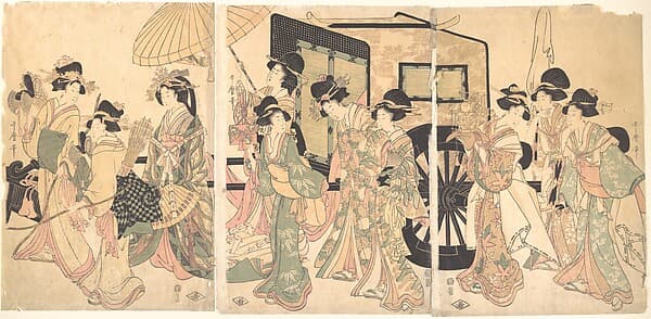 Ladies Surrounding a Cart, by Utamaro II