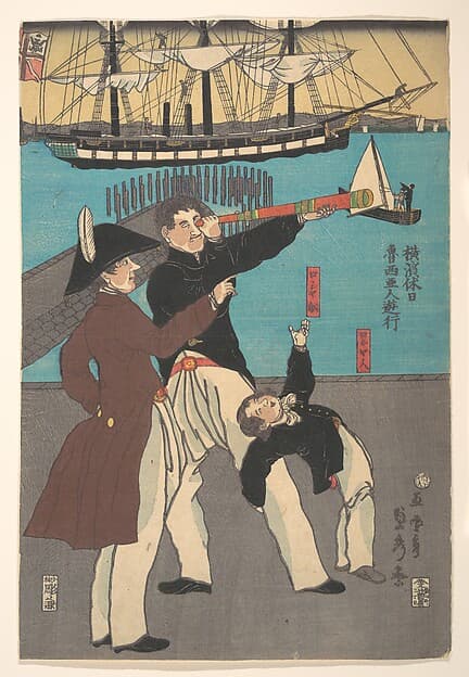 Russians Enjoying a Holiday in Yokohama (Yokohama kyūjitsu Roshiajin yūkō), by Utagawa (Gountei) Sadahide