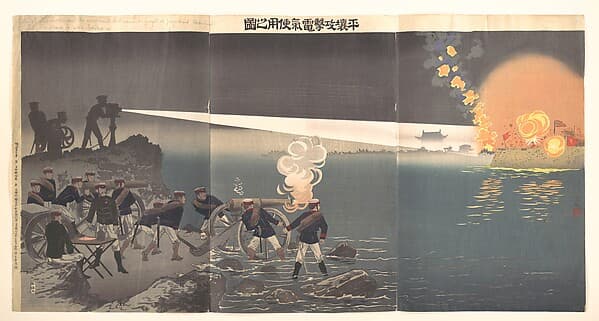 Use of Electricity during the Siege of Pyongyang, by Kobayashi Kiyochika