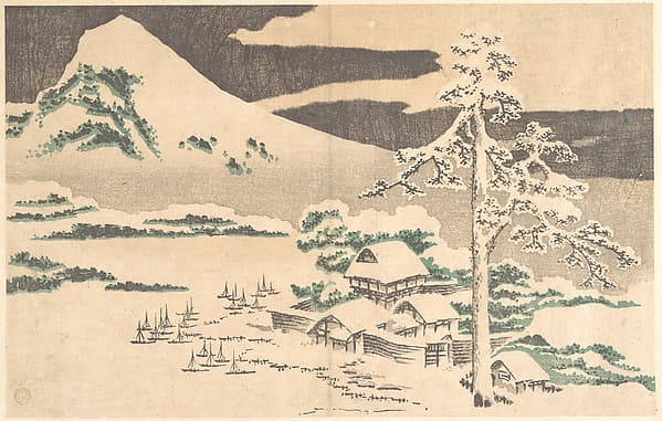 Seaside Village in Winter, from Hokusai’s Album of Realistic Pictures (Hokusai shashin gafu), by Katsushika Hokusai