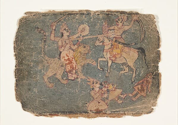 The Goddess Durga Slaying an Enemy; Page from a Dispersed Markandeya Purana (Stories of the Sage Markandeya)