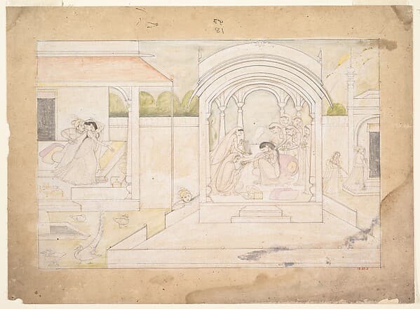 The Marital Bliss of Nala and Damayanti: Folio from a Nala-Damayanti Series, by Ranjha