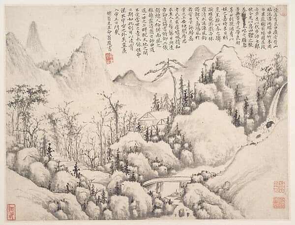 Mountain Retreat, leaf from Album for Zhou Lianggong, by Shi Lin