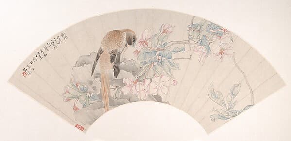 Bird on a Rock by a Flowering Branch, by Ren Xun