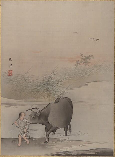 Boy with Cow at the River's Edge, by Hashimoto Gahō