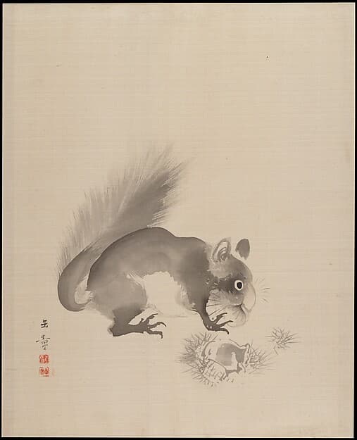 Squirrel Eating Chestnuts, by Kawabata Gyokushō