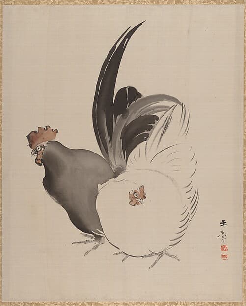 Cock and Hen, by Kawabata Gyokushō