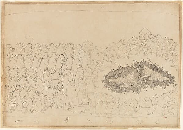 Rama and Lakshmana Overwhelmed by Arrows: Folio from the Siege of Lanka series, by Manaku