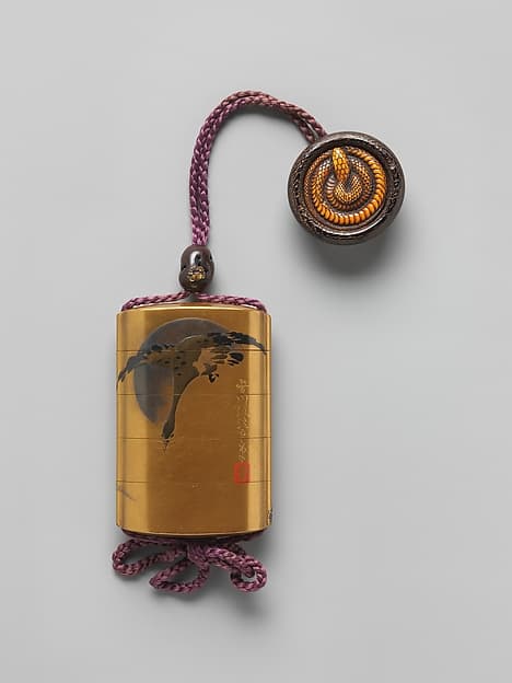 Inrō with Goose Flying across the Full Moon, by Kano Seisen’in
