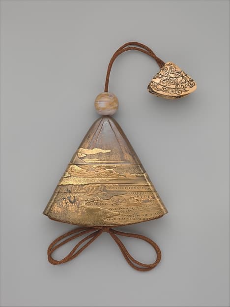 Inrō in the Shape of Mount Fuji with a Crossing Ferry and Procession, by Kajikawa