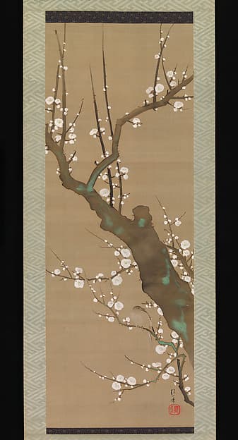 Bush Warbler (Uguisu) in a Plum Tree, by Sakai Hōitsu