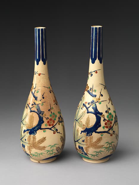 Pair of Sake Bottles with Pine, Bamboo, and Plum