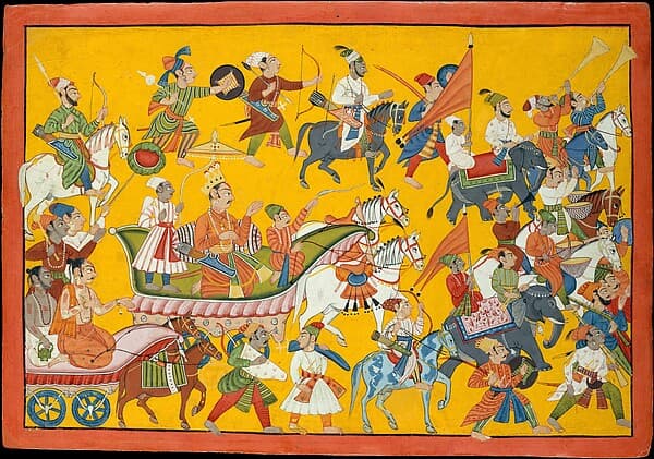 King Dasaratha and His Retinue Proceed to Rama's Wedding: Folio from the Shangri Ramayana Series (Style II)