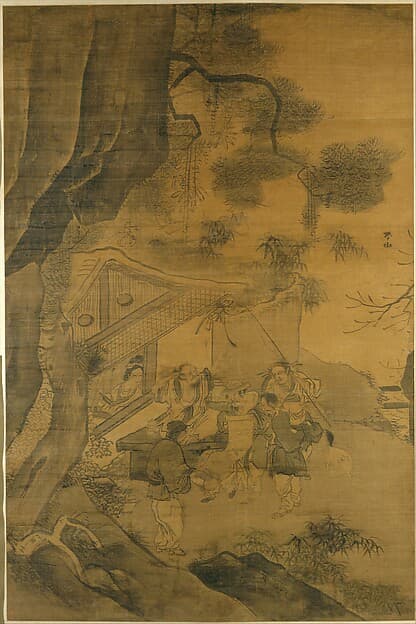 Studying a painting, by Zhang Lu