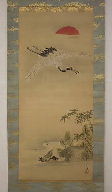 Crane, Tortoise, Pine, and Bamboo under a Rising Sun, by Kano Chikanobu