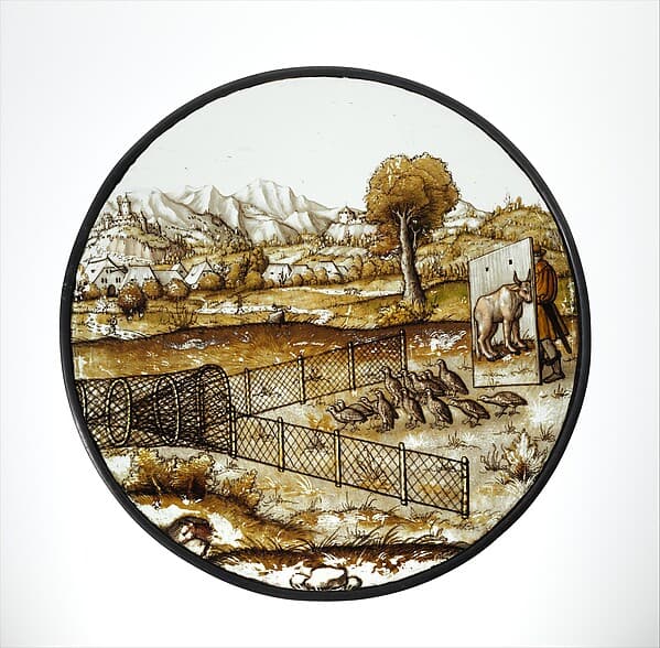 Roundel with Netting Quail, by Augustin Hirschvogel