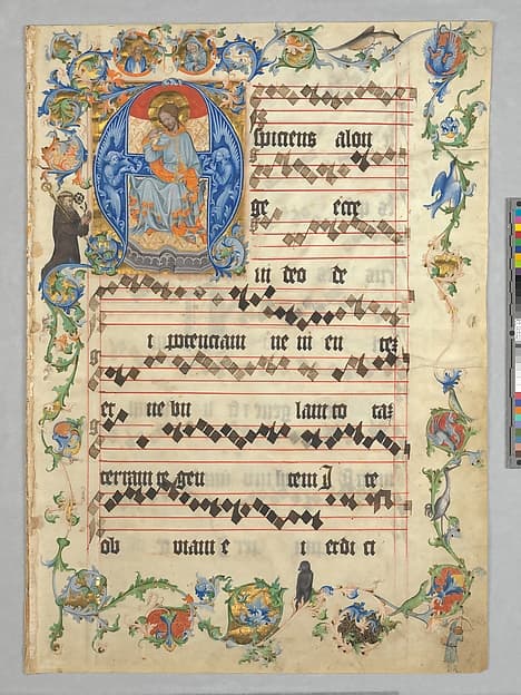 Bifolium with Christ in Majesty in an Initial A, from an Antiphonary
