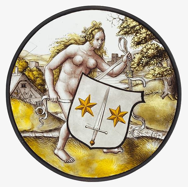Roundel with Nude Woman Supporting a Heraldic Shield, by Jan Gossart (called Mabuse)