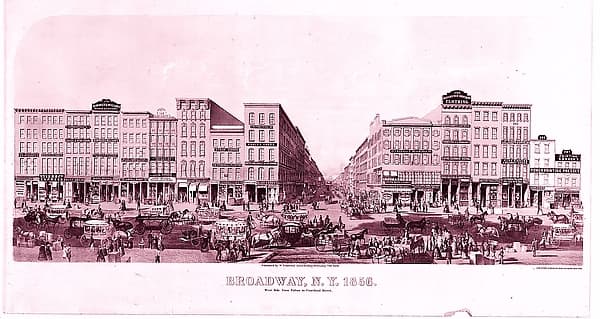 Broadway, New York, West Side from Fulton Street to Courtland Street, by Boell and Michelin